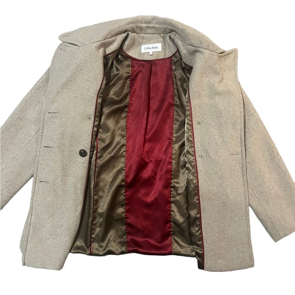 Calvin Klein Women's Double Breasted Peacoat Tan Wool Blend Size 14 - Picture 3 of 9